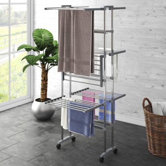Prateleira de secagem vidaXL 3 camadas com rodas prata 60x70x166 cm