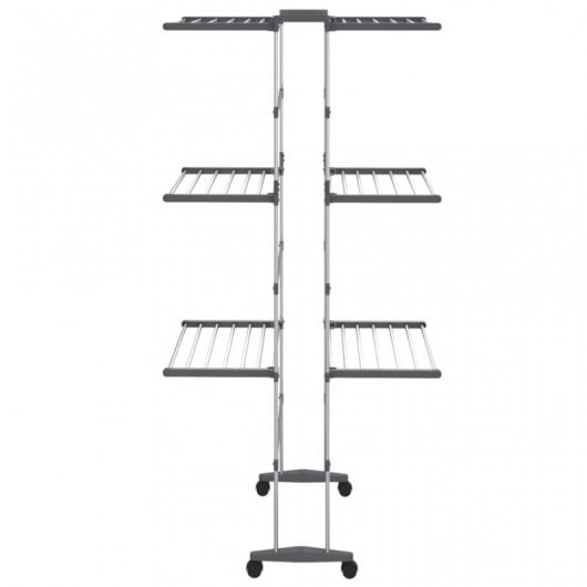 Prateleira de secagem vidaXL 3 camadas com rodas prata 60x70x166 cm