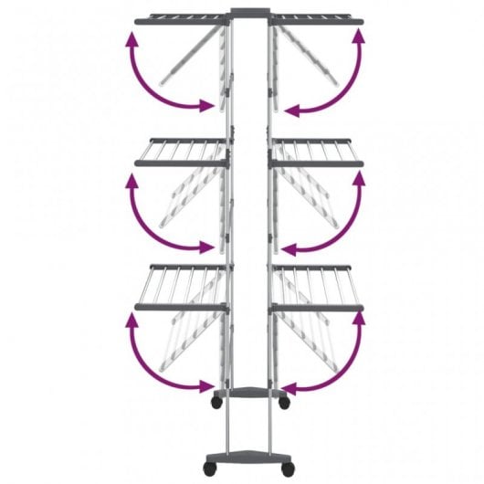Prateleira de secagem vidaXL 3 camadas com rodas prata 60x70x166 cm