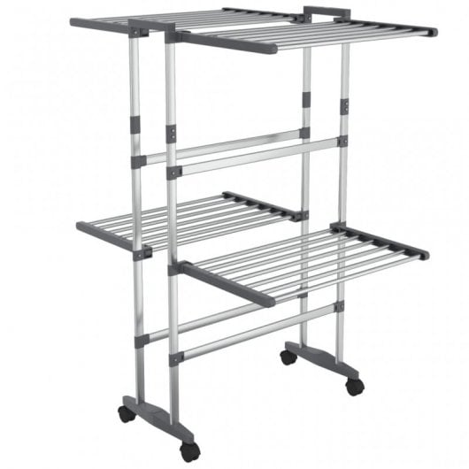 Vidaxl Corde à linge à 2 niveaux avec roulettes Argent 60x70x106 Cm