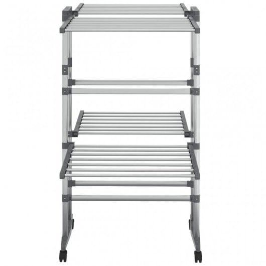 Vidaxl Corde à linge à 2 niveaux avec roulettes Argent 60x70x106 Cm