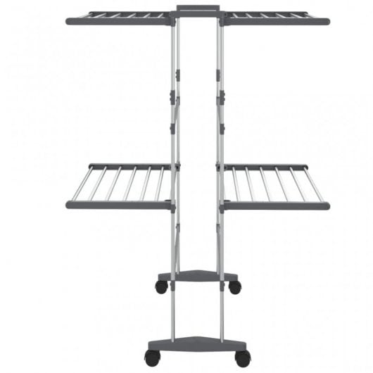 Vidaxl Corde à linge à 2 niveaux avec roulettes Argent 60x70x106 Cm