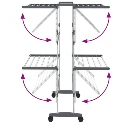 Vidaxl Corde à linge à 2 niveaux avec roulettes Argent 60x70x106 Cm