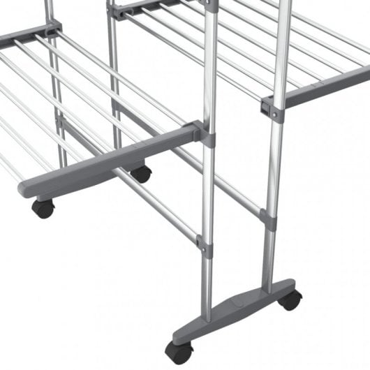 Vidaxl Corde à linge à 2 niveaux avec roulettes Argent 60x70x106 Cm