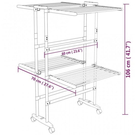 Vidaxl Corde à linge à 2 niveaux avec roulettes Argent 60x70x106 Cm