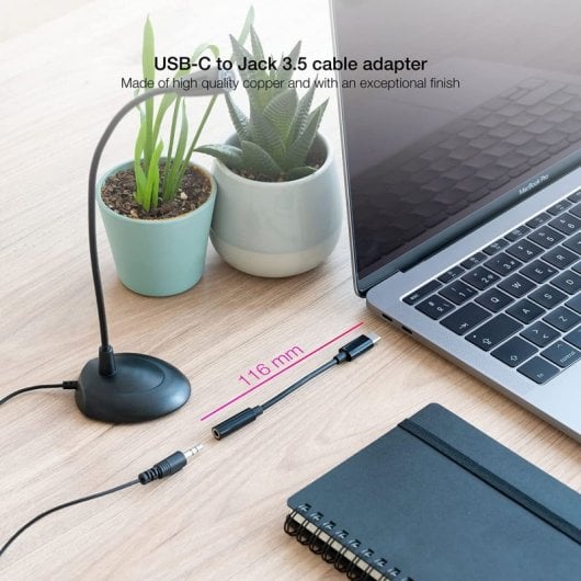 Nanocable Adaptador de Audio USB-C a Jack 3.5 Macho/Hembra 11cm Negro