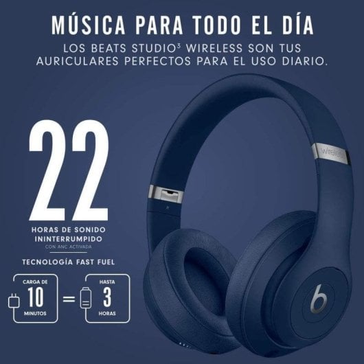 Auriculares Beats Studio 3 inalámbricos Bluetooth con Cancelación de Ruido, micrófono y controles integrados Azul
