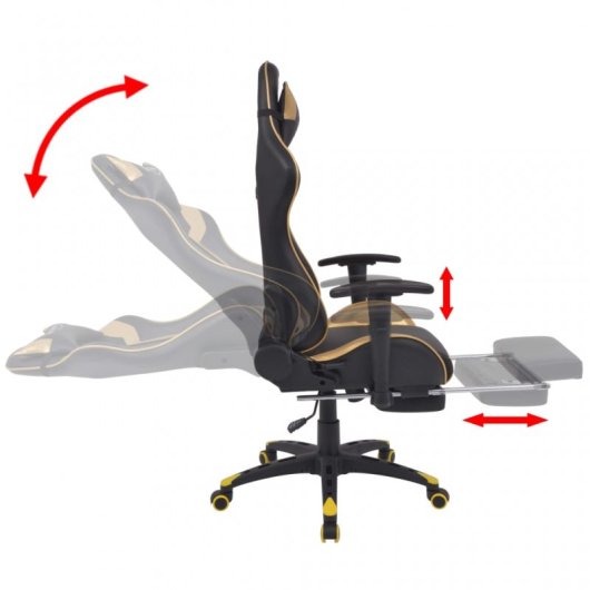 VidaXL Racing Silla Gaming con Reposapiés Dorada
