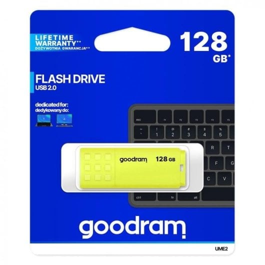 Clé USB GoodRam UME2 128GB Jaune USB 2.0 Design Antidérapant
