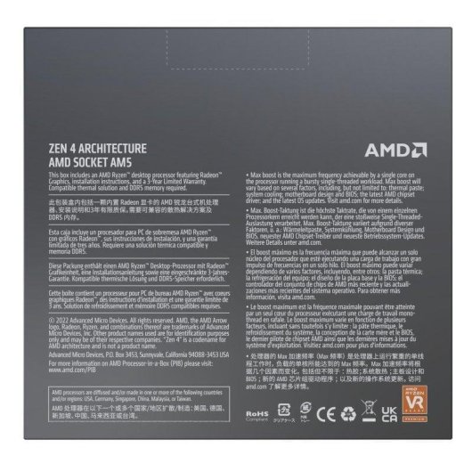 Prozessor AMD Ryzen 9 7900X 12 Kerne 4,7 GHz Basis 5,6 GHz Turbo Box Ohne Lüfter