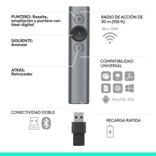 Logitech Spotlight Apresentador Sem Fios USB/Bluetooth Cinzento