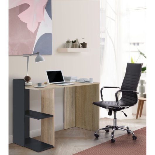 Home Heavenly Tokio Mesa de Escritorio con 2 Estantes 120x50x86cm Negro/Roble