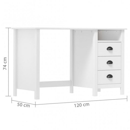vidaXL Hill Range Secretária com 3 Gavetas Madeira de Pinho 120x50x74cm Branco