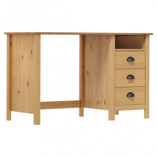 vidaXL Hill Range Secretária com 3 Gavetas Madeira de Pinho 120x50x74cm Castanho