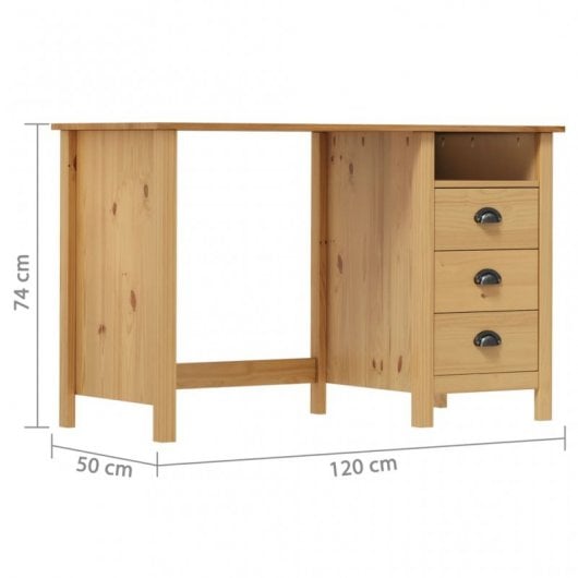 vidaXL Hill Range Secretária com 3 Gavetas Madeira de Pinho 120x50x74cm Castanho