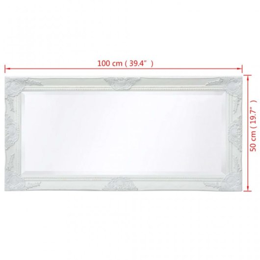 Vidaxl Espejo De Pared Estilo Barroco Blanco 100x50 Cm