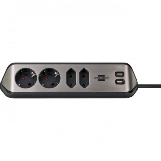 Brennenstuhl Multipresa angolare 4 prese + USB Argento/Nero