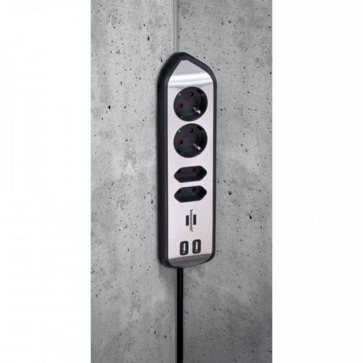 Brennenstuhl Multipresa angolare 4 prese + USB Argento/Nero