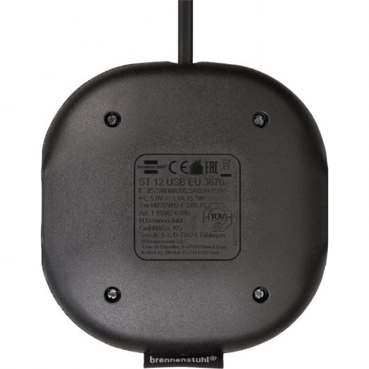 Brennenstuhl Multipresa con superficie tessile 1 presa Euro + 2xUSB 3m Nero/Antracite