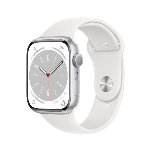 Apple Watch Series 8 GPS 45mm Caja de Aluminio Plata con Correa Deportiva Blanca