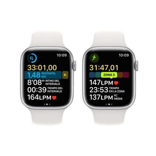 Apple Watch Series 8 GPS 45mm Caja de Aluminio Plata con Correa Deportiva Blanca