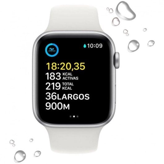 Apple Watch SE GPS 44mm Retina OLED Argento Cinturino Sport Bianco Resistenza all’Acqua