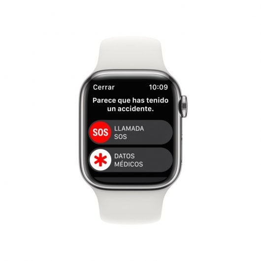 Apple Watch Series 8 GPS + Cellular Boîtier en acier inoxydable argenté de 41 mm avec bracelet sport blanc
