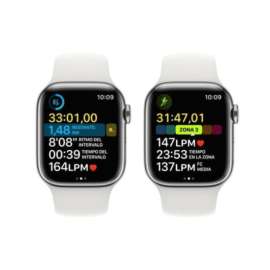 Apple Watch Series 8 GPS Cellular 41mm Retina OLED Acier Argent Blanc M Étanche IP6X SpO2 Pulsomètre