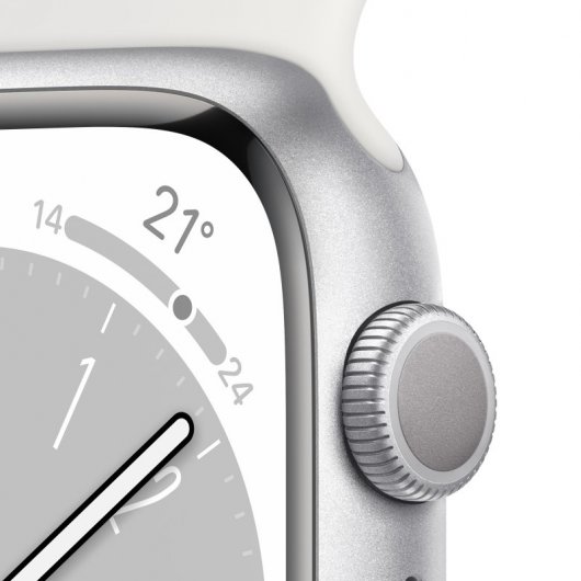 Apple Watch Series 8 GPS 41mm Caja de Aluminio Plata con Correa Deportiva Blanca