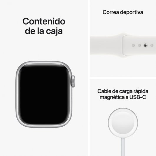 Apple Watch Series 8 GPS 41mm Caja de Aluminio Plata con Correa Deportiva Blanca