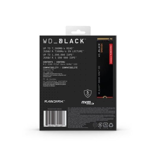 Disque SSD Sandisk WD Black SN850X 2TB NVMe PCIe 4.0 M.2 7300MB/s