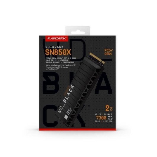 SSD Sandisk WD Black SN850X 2TB NVMe PCIe 4.0 7300MB/s mit Kühlkörper