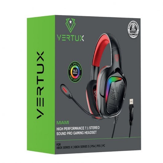 Vertux Miami Gaming-Headset 7.1 RGB Rot