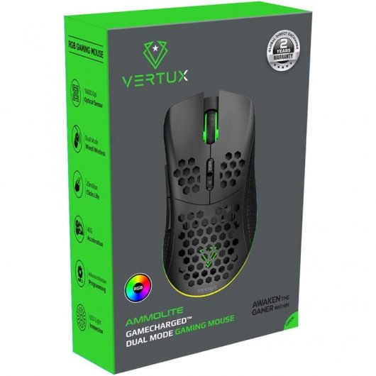 Vertux Ammolite Ratón Inalámbrico Gaming RGB 16000DPI Negro
