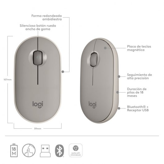 Logitech Pebble M350 Ratón Óptico Inalámbrico Marrón