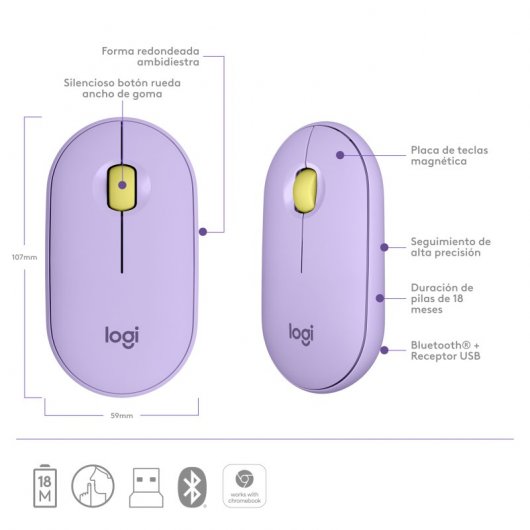 Logitech Pebble M350 Ratón Óptico Inalámbrico Lila
