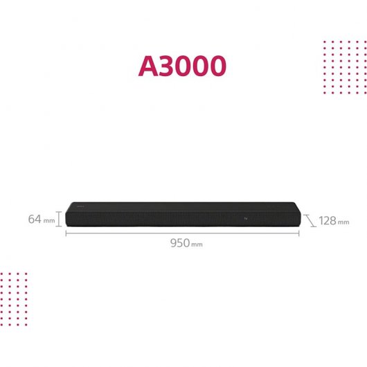 Sony HT-A3000 - soundbar TV bluetooth a 3.1. canali, Dolby Atmos® e doppio subwoofer integrato.