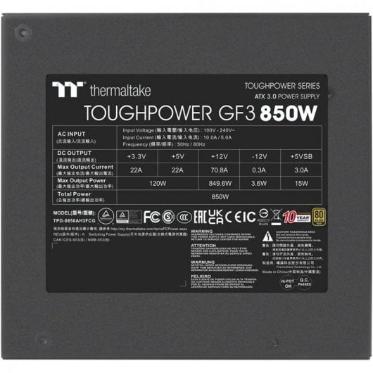 Thermaltake Toughpower GF 3 850W PCIe Gen 5.0 80 Plus Gold completamente modulare