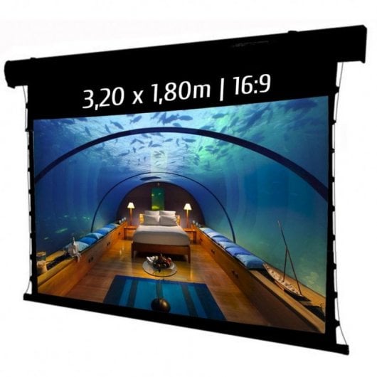 Kimex Pantalla de Proyección Motorizada Tensionada 3.20x1.80m Formato 16:9 Wi-Fi Negra
