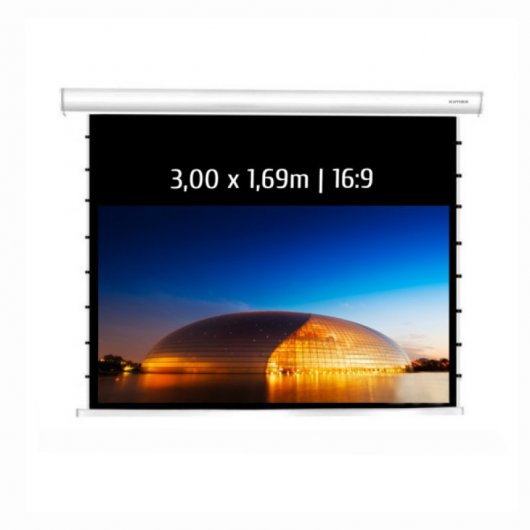 Kimex Pantalla de Proyección Eléctrica Tensionada 3.00x1.69m Formato 16:9 Wi-Fi Carcasa Blanca