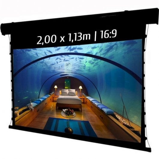 Kimex Écran de Projection Motorisé Tensionné 2,00x1,13m Format 16:9 Wi-Fi Boîtier Noir