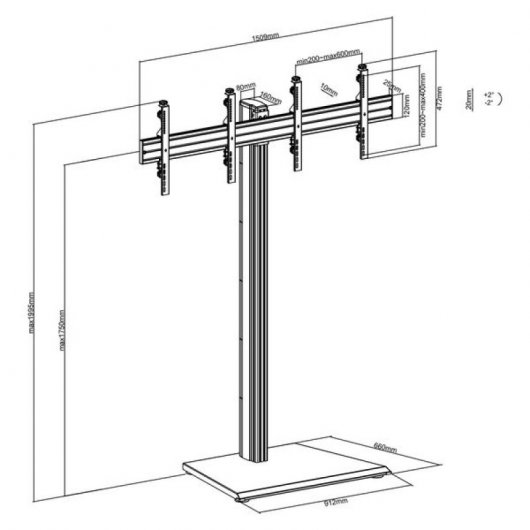Kimex Soporte de Suelo para 2 Pantallas de TV 43"-49" Altura 175cm VESA 400x400 Máx 50Kg