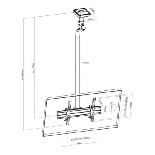 Kimex Support Plafond pour TV 43"-75" Hauteur 175cm VESA 600x400 Max 50Kg