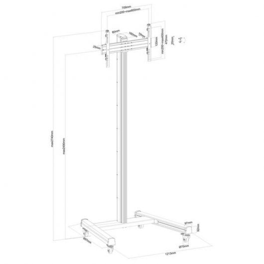 Kimex Support de sol mobile pour TV 32"-75" Hauteur 240 cm VESA 600 x 400 Max 50 kg