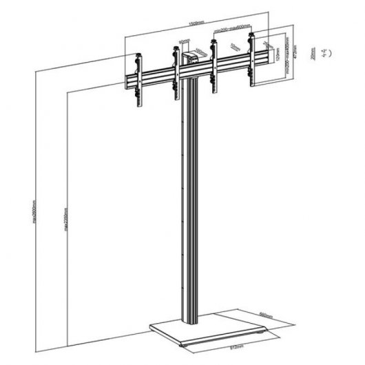 Kimex Support de sol pour 2 écrans TV 43"-49" Hauteur 240 cm VESA 400 x 400 Max 50 kg