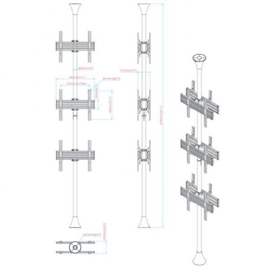 Kimex Soporte de Suelo/Techo para 6 Pantallas de TV 32''-75'' VESA 400x400 Máx 30Kg