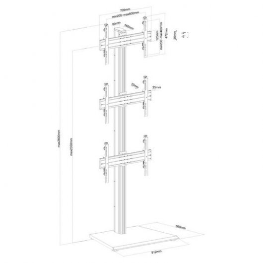 Kimex Soporte de Suelo para 3 Pantallas de TV 40"-65" Altura 240cm VESA 600x400 Máx 50Kg