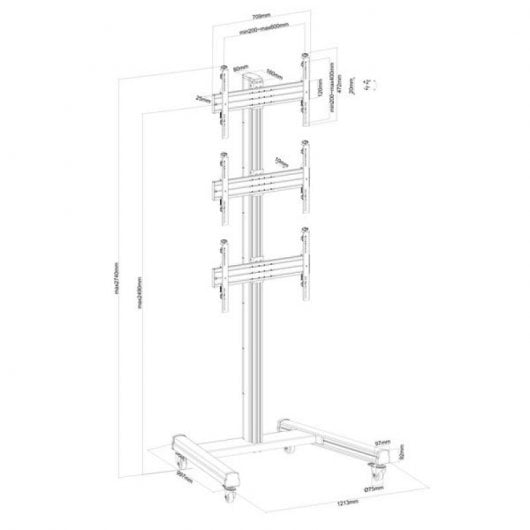 Kimex Supporto da Terra con Ruote per 3 Schermi TV 40"-65" Altezza 240cm VESA 600x400 Max 50Kg
