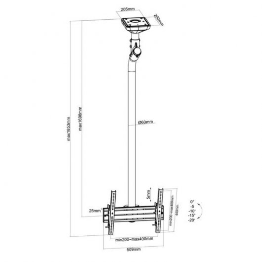 Kimex Supporto da Soffitto Inclinabile per TV 43"-75" Modalità Verticale Altezza 175cm VESA 400x400 Max 50Kg