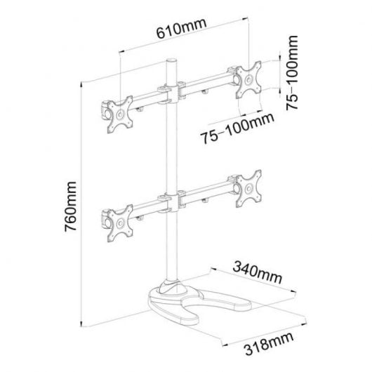 Support de table Kimex pour 4 moniteurs 13"-24" VESA 100x100 Max 10Kg